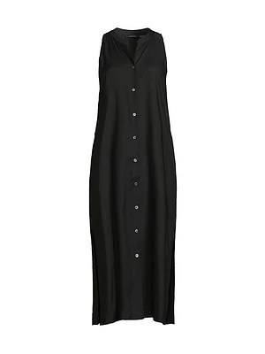 Cotton-Silk Twill Tunic Midi Dress
