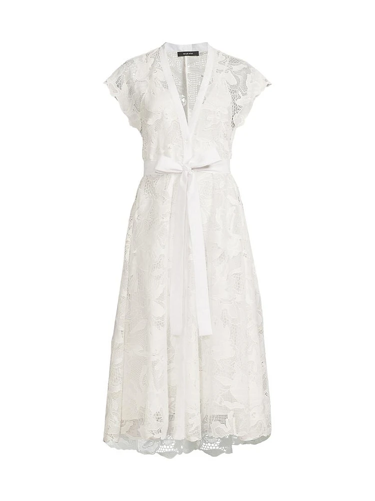 Nishi Lace Tie-Waist Midi-Dress