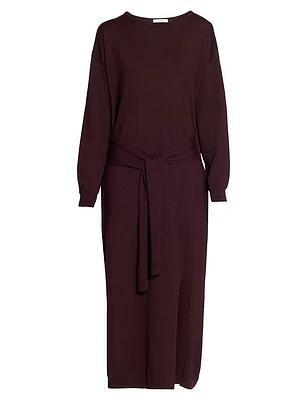 Sweater Wool-Blend Tie Maxi Dress