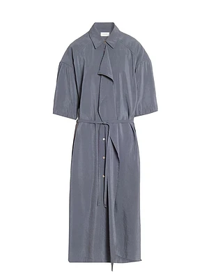 Asymmetric Ruffle Silk-Blend Shirtdress