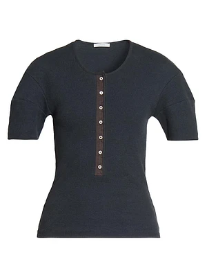 Ribbed Stretch Puff-Sleeve Top