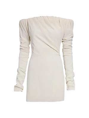 Gathered Cotton Long-Sleeve Minidress