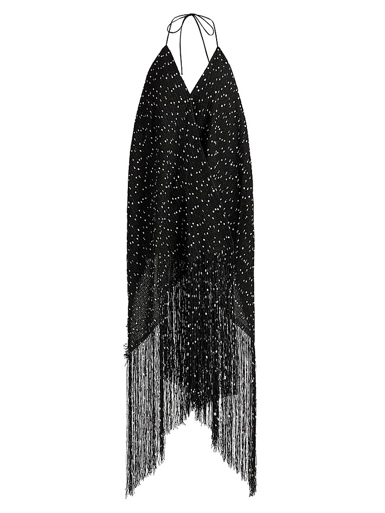 La Robe Riviera Fringe Halter Midi-Dress