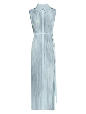 Pleated Georgette Sleeveless Shirtdress