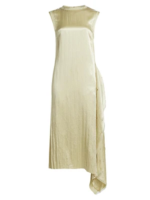 Crinkled Satin Laser-Cut Shift Dress