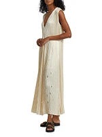 Satin Pleated Laser-Cut Trapeze Dress