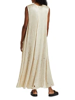 Satin Pleated Laser-Cut Trapeze Dress