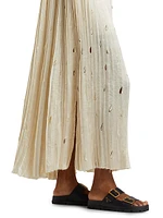 Satin Pleated Laser-Cut Trapeze Dress