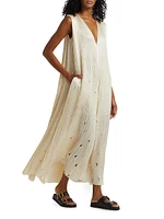 Satin Pleated Laser-Cut Trapeze Dress