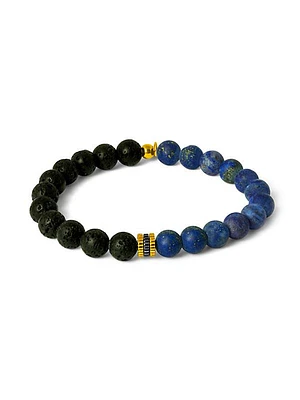 Gear Trio 18K Yellow Gold-Plated Sterling Silver Lapis & Lava Bead Beaded Bracelet