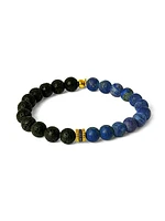 Gear Trio 18K Yellow Gold-Plated Sterling Silver Lapis & Lava Bead Beaded Bracelet