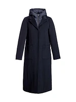 Long Wool Blend Hooded Puffer