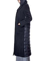Long Wool Blend Hooded Puffer