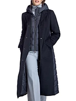 Long Wool Blend Hooded Puffer