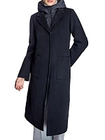 Long Wool Blend Hooded Puffer