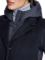 Long Wool Blend Hooded Puffer