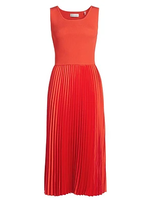 The Mave Pleated Mixed-Media Sweaterdress