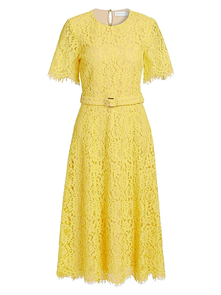 The Lex Belted Lace Midi-Dress