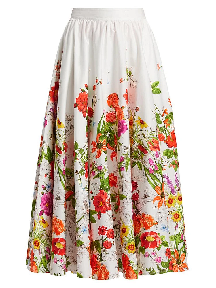 The Juliana Sky Jardin Floral Cotton Poplin Midi-Skirt