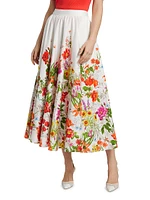 The Juliana Sky Jardin Floral Cotton Poplin Midi-Skirt