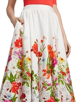 The Juliana Sky Jardin Floral Cotton Poplin Midi-Skirt