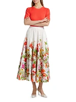 The Juliana Sky Jardin Floral Cotton Poplin Midi-Skirt