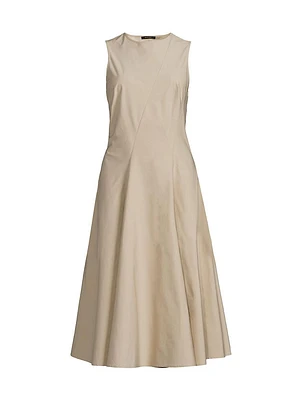 Asymmetric Seam Cotton-Blend Midi-Dress