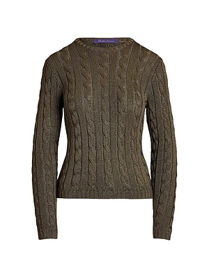 Crewneck Cable-Knit Silk Sweater