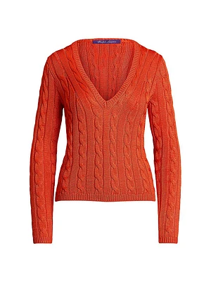 V-Neck Cable-Knit Silk Sweater