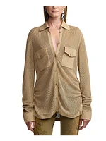 Linen-Blend Mesh Sweater Shirt