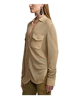 Linen-Blend Mesh Sweater Shirt