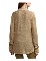 Linen-Blend Mesh Sweater Shirt