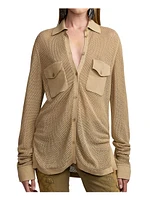 Linen-Blend Mesh Sweater Shirt