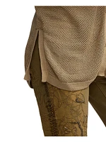 Linen-Blend Mesh Sweater Shirt