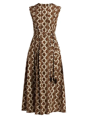 Amati Abstract Cotton Tie-Waist Midi-Dress
