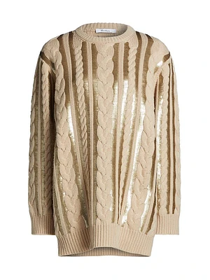 Mambo Sequined Cable-Knit Wool-Cashmere Sweaterdress