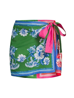 Floral Elegance Cotton Cover-Up Wrap Miniskirt