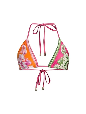 Floral Mixed Scarves Triangle Bikini Top