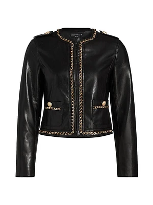 Jemmy Chain-Accented Faux Leather Jacket