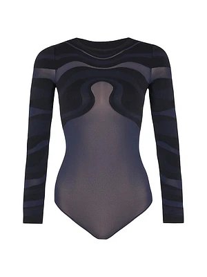 Seductive Swirls Sheer Long-Sleeved Bodysuit