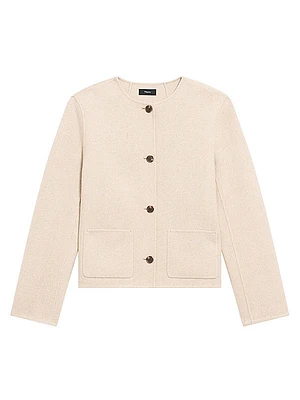 Twill Wool Button-Front Cardigan