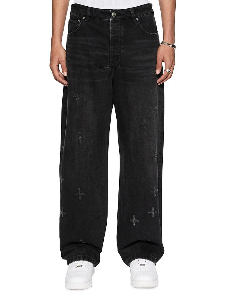 Plus Anti K Nirvana Distressed Mid-Rise Straight-Leg Jeans