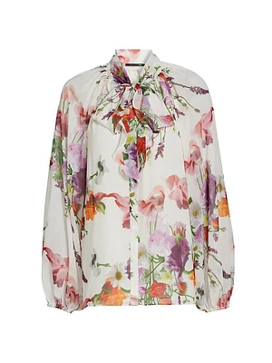 Galen Floral Tie-Neck Blouse