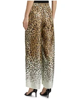 Ombré Animal-Print Satin Straight-Leg Pants