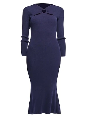 Aston Rib-Knit Cut-Out Crewneck Midi-Dress