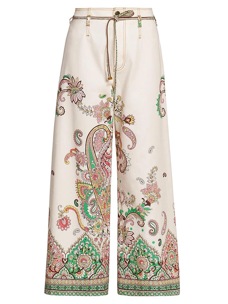 Paisley Bordura Wide-Leg Jeans