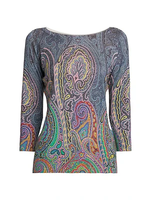 Arnica Print Silk-Cashmere Top