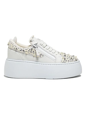 Embellished Leather Platform Sneakers