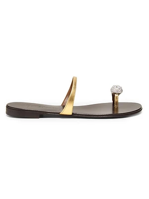 30th Anniversary Crystal-Embellished Toe Ring Metallic Leather Sandals