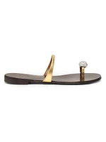 30th Anniversary Crystal-Embellished Toe Ring Metallic Leather Sandals